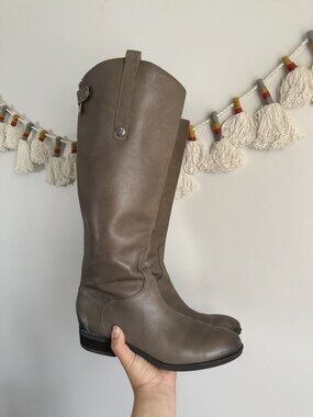 Sam Edelman Penny Leather Riding Boots Grey Frost Zip Up Western Festival Boho 8
